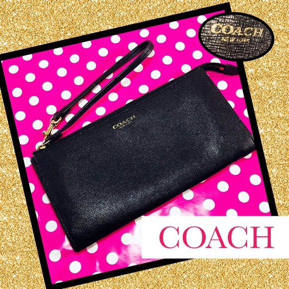 Coach Handbags - COACH Black Saffiano Leather Zip Wallet